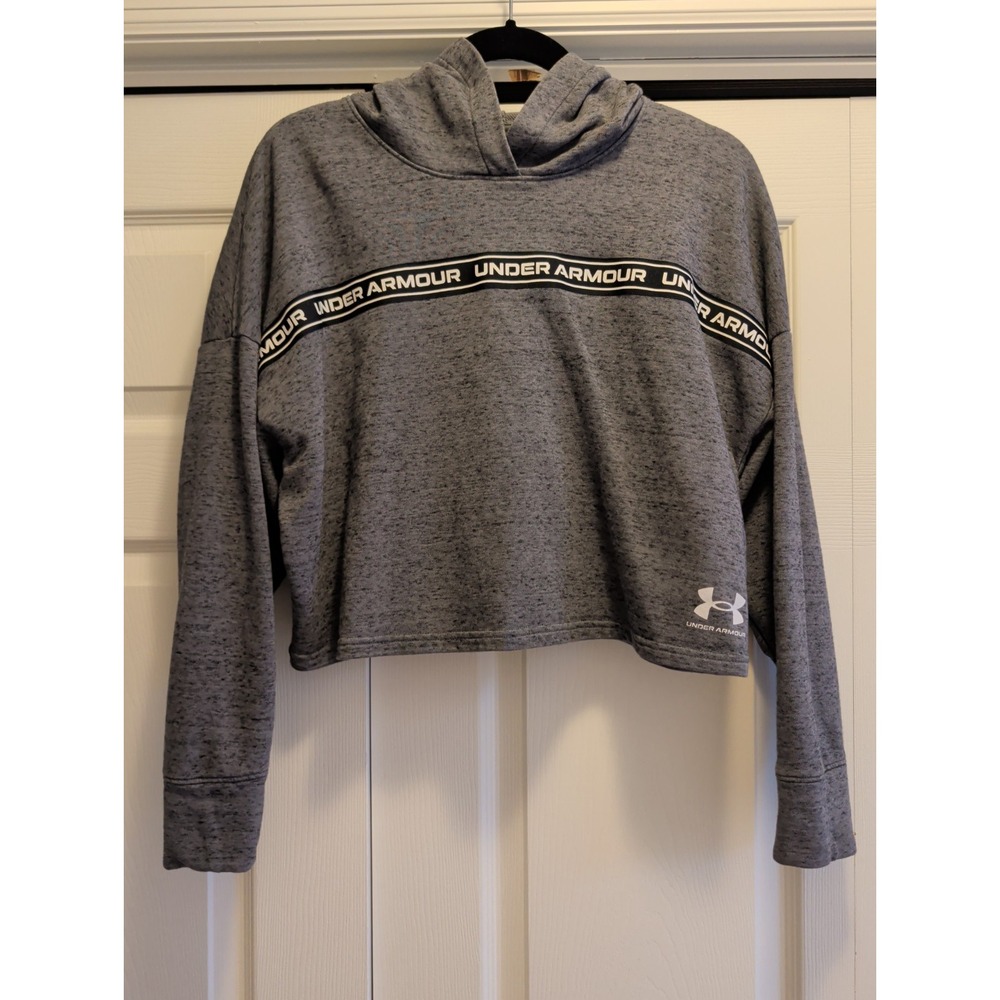 Under Armour Women XS Gray Hooded Sweatshirt Cropped Long Sleeve Pullover Storm